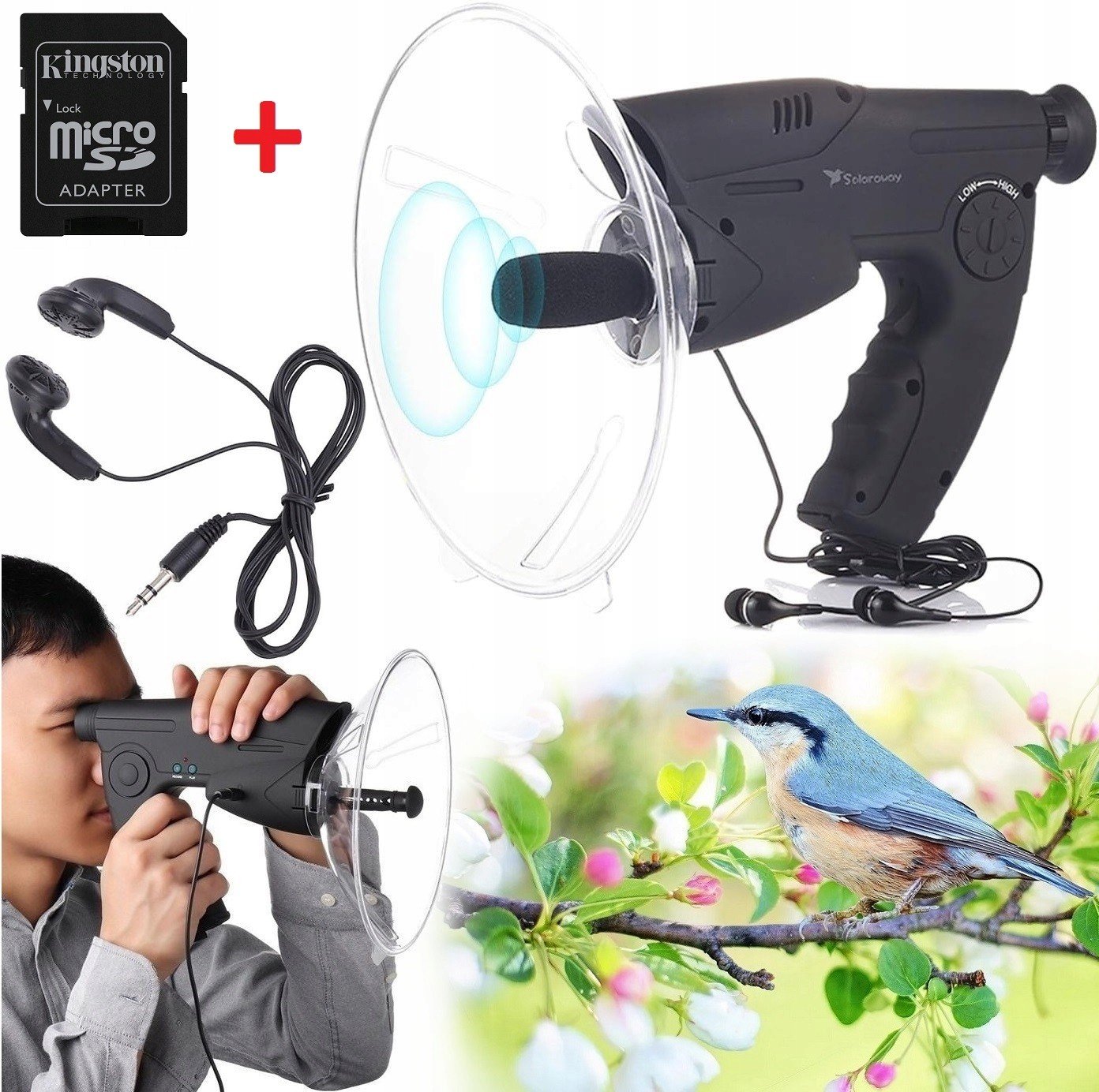 Mikrofon Směrový Odposlech S Funkcí Nahrávání 120M Sd MP3 Digitální Sluch