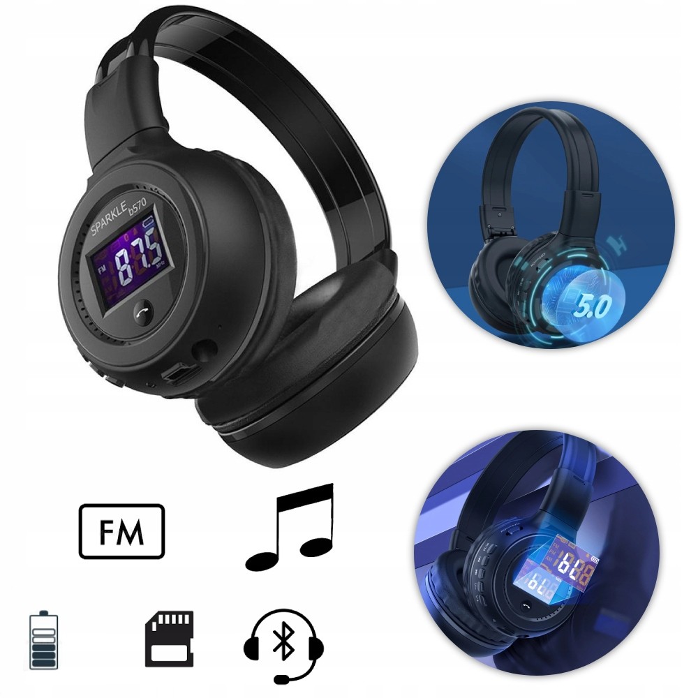 Bezdrátová Sluchátka Zealot B570 Fm LCD Rádio Bluetooth Přes Uši Mikrofon