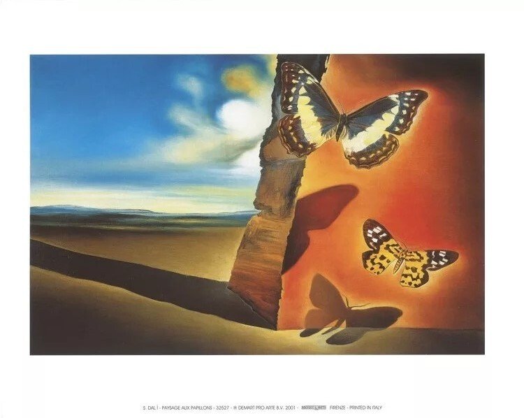MIGNECO&SMITH Umělecký tisk Krajina s motýly, 1956, Salvador Dalí, (80 x 60 cm)