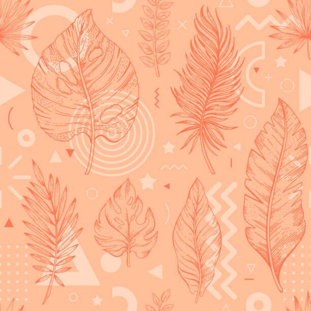 o-che Umělecká fotografie 2024 peach palm leaf color pattern., o-che, (40 x 40 cm)