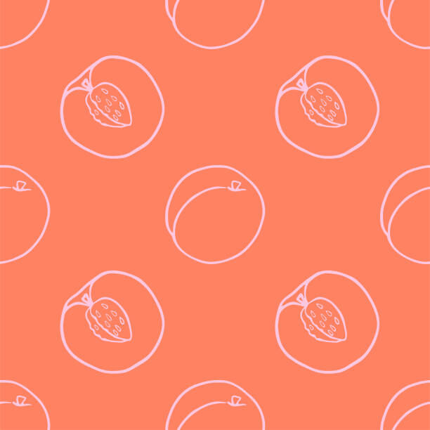 Daria Khivrenko Umělecká fotografie Outline peach fruit seamless pattern., Daria Khivrenko, (40 x 40 cm)