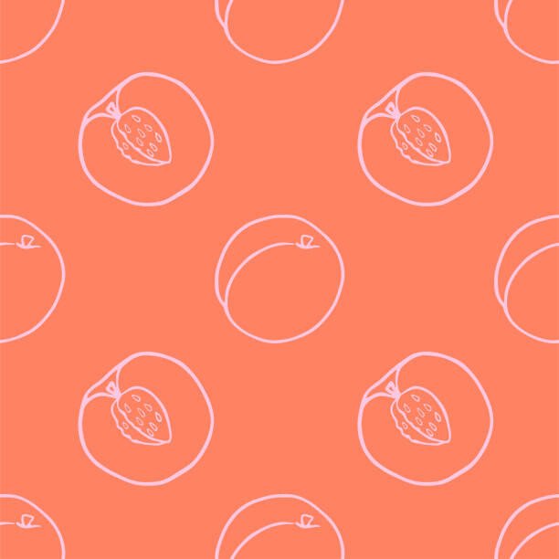 Daria Khivrenko Umělecká fotografie Outline peach fruit seamless pattern., Daria Khivrenko, (40 x 40 cm)