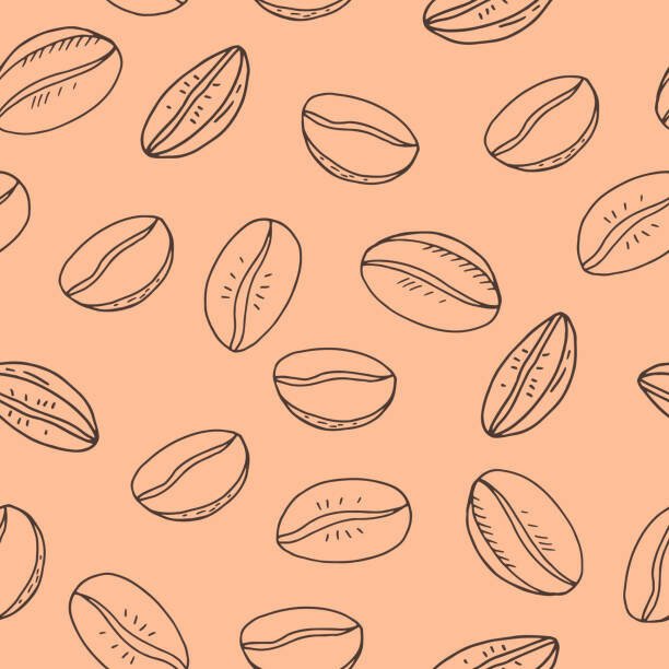 Irina Samoylova Umělecká fotografie coffee beans seamless pattern hand drawn, Irina Samoylova, (40 x 40 cm)