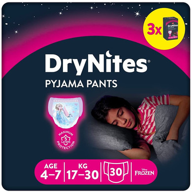 Huggies DryNites pyžamové kalhoty jednorázové dívky 4-7 let 3 x 10 kusů