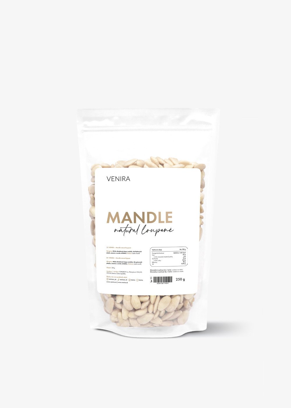 VENIRA mandle natural loupané, 250 g