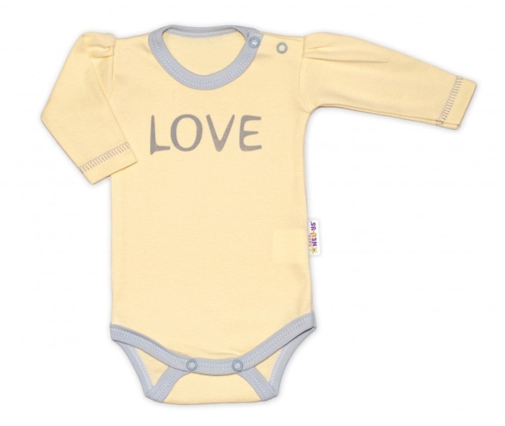 Baby Nellys Body dlouhý rukáv Love - žluté, vel. 56