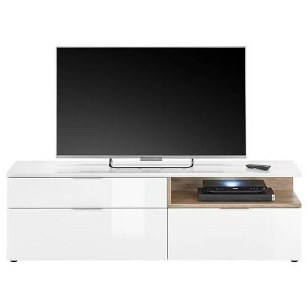 NÍZKÁ KOMODA, barvy dubu, vysoce lesklá bílá, 165/50/38 cm