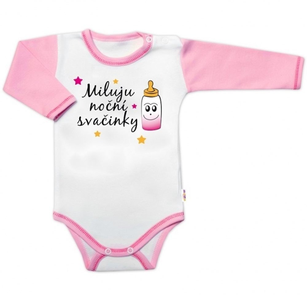 Baby Nellys Body dl. rukáv s vtip. textem Baby Nellys, Miluju noční svačinky, vel. 74, holka