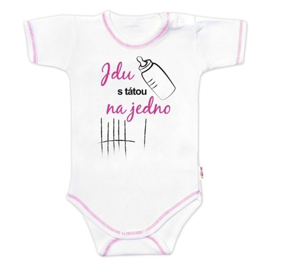 Baby Nellys Body krátký rukáv s vtipným textem Baby Nellys, Jdu s tátou na jedno, vel. 80, holka