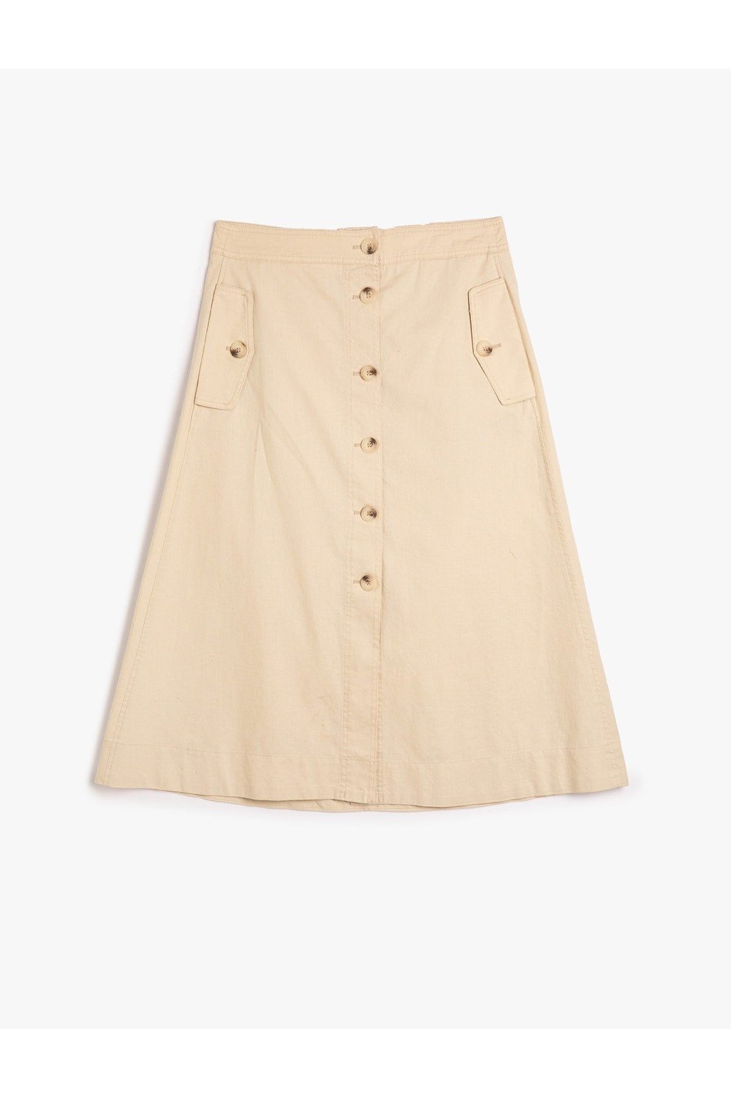 Koton Flared Midi Skirt Button Detailed Linen Blended