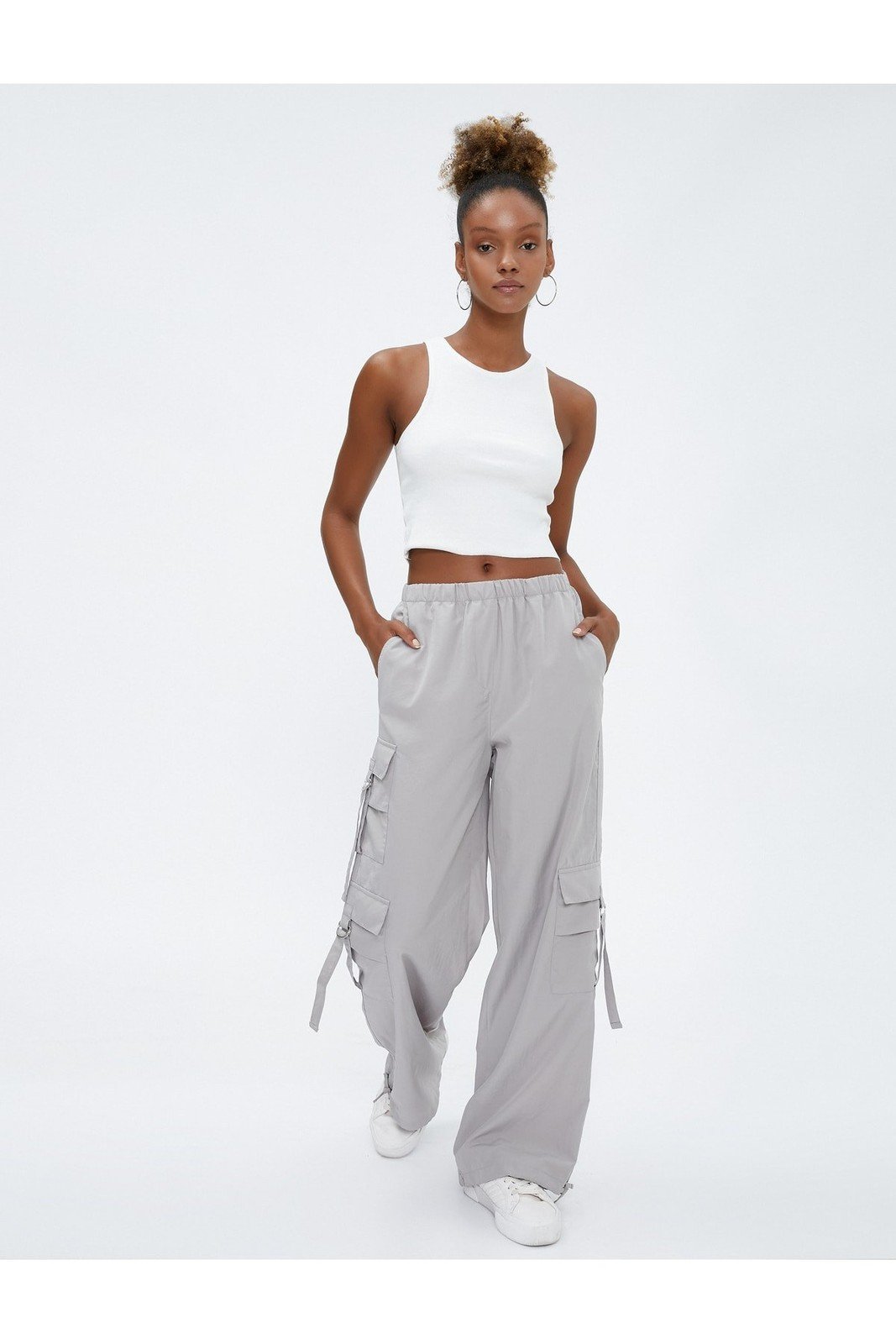 Koton Cargo Trousers Wide Leg Relaxed Fit Multiple Side Pockets