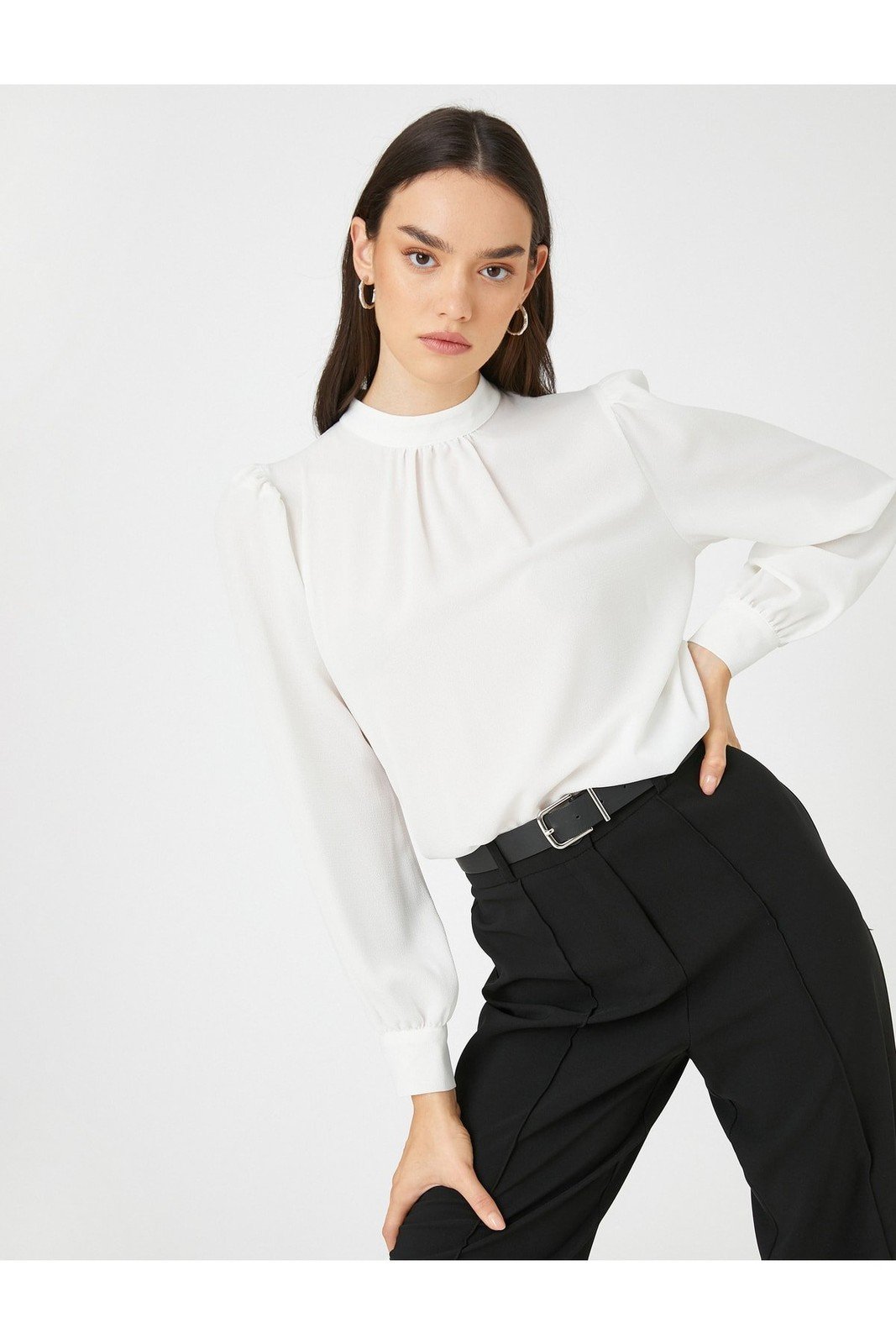 Koton Draped Detailed Blouse High Neck Long Sleeve