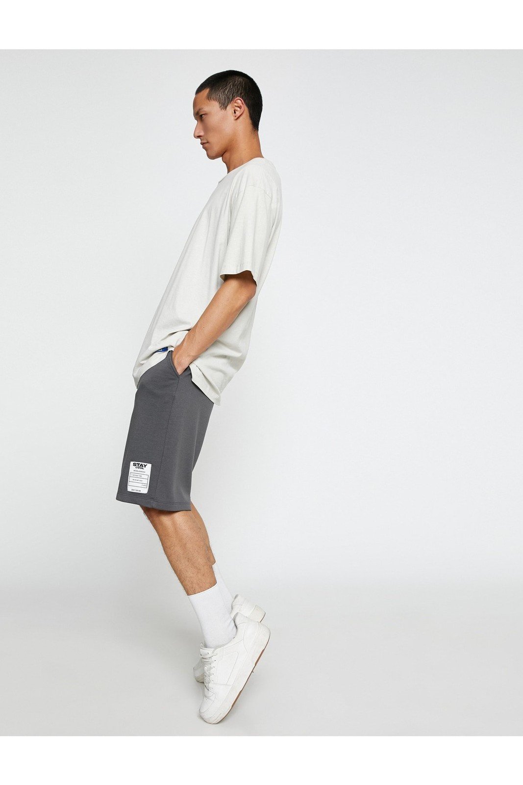 Koton Basic Shorts with Lace Waist Slogan Label Printed Pockets