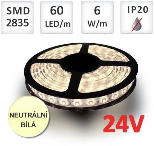 Design Light LED pásek 24V 60ks/m SMD2835 6W/m NEUTRÁLNÍ BÍLÁ 1m