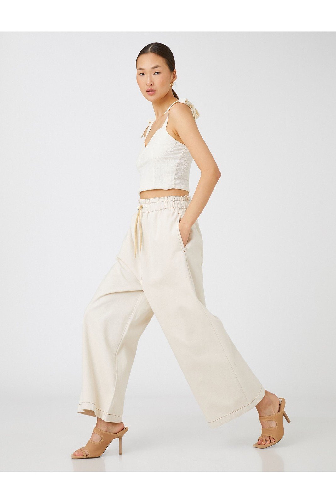 Koton Elastic Waist Jeans Wide Crop Leg