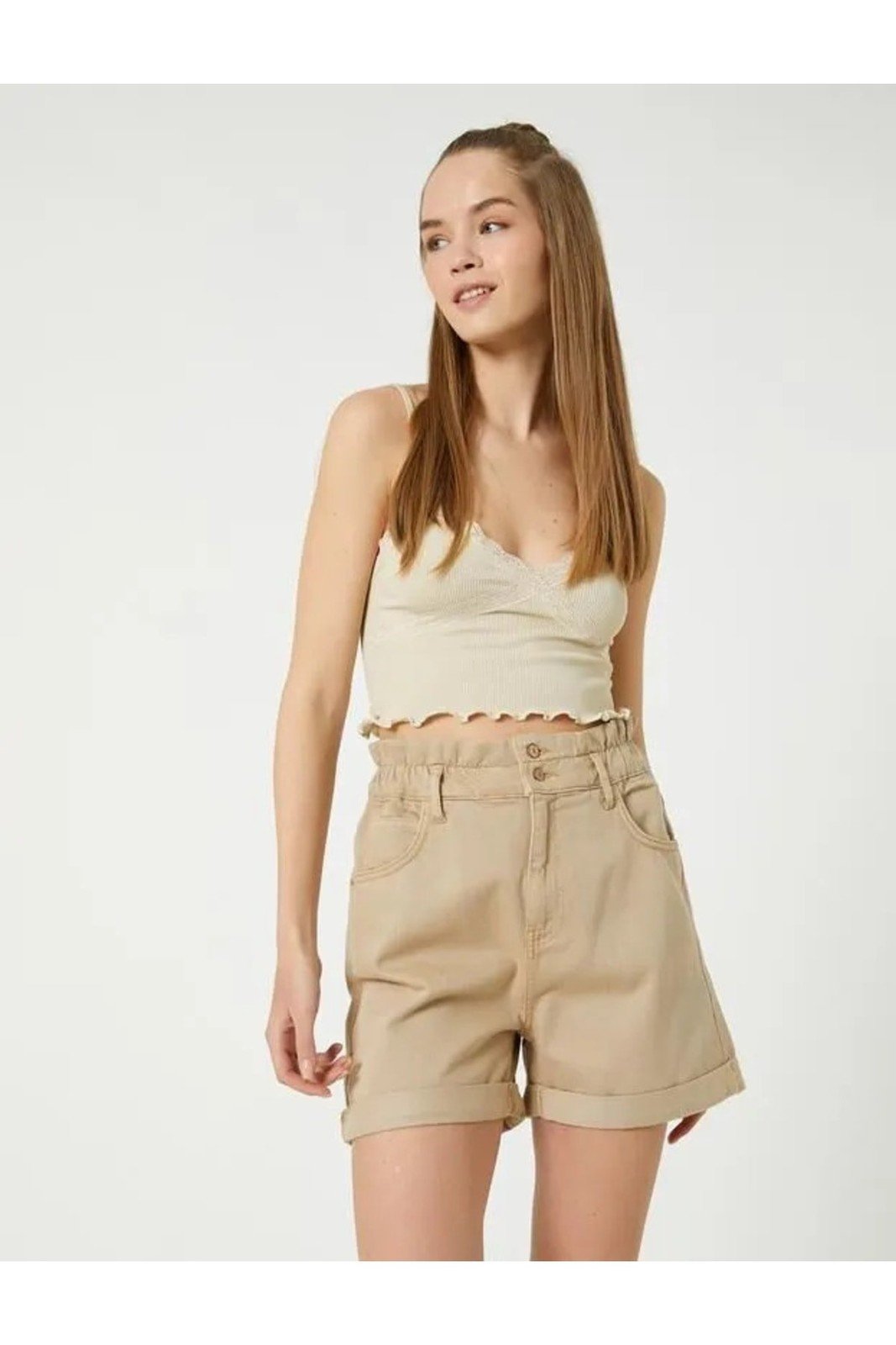 Koton Elastic Waist Standard Beige Women's Shorts 3SAL40017MW