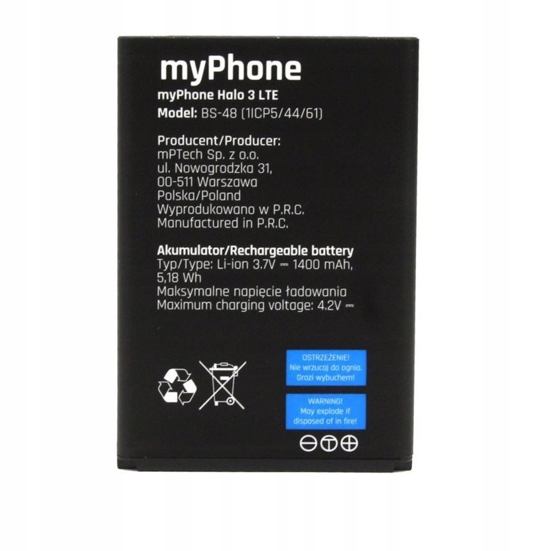 Originální baterie pro myPhone Halo 3 Lte BS-48 1400mAh originál