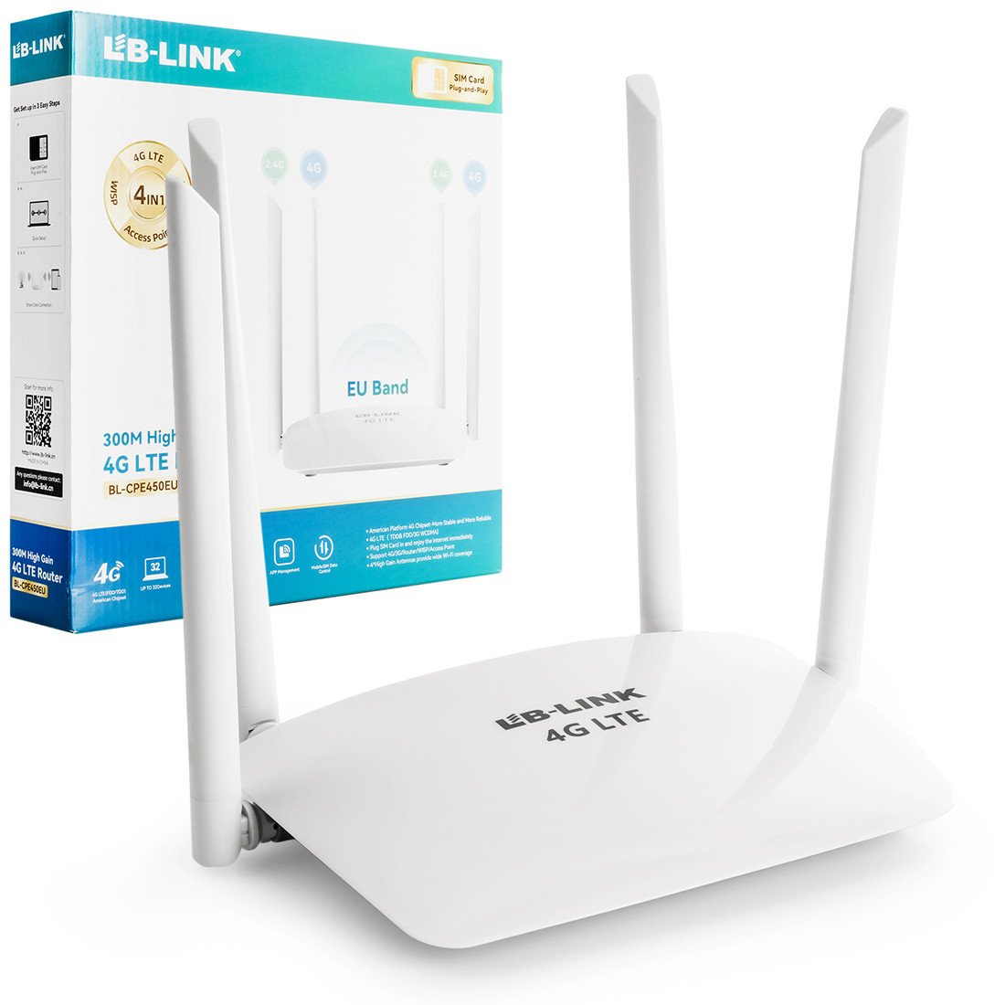 Vysokorychlostní WiFi Sim Router Domácí N300 4G Lte Čtyři Antény Široký Dosah