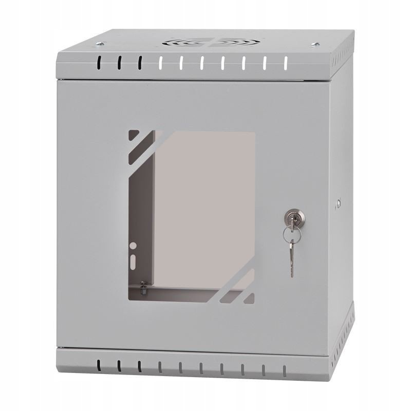 Rack závěsná skříň 10'', 6U, 300mm, Netrack ECO-Line, šedá, skleněné dveře