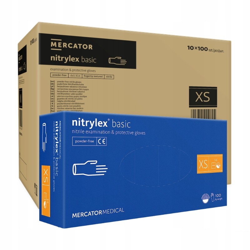 Rukavice Mercator Nitrylex Basic modré r.XS 10 balení (1 karton)