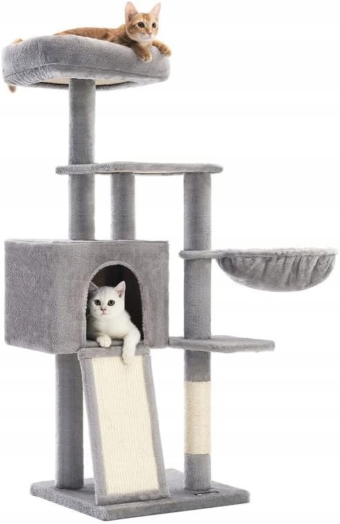 pelíšek pro kočky, 135 cm malý stromek, víceúrovňové škrabadlo, světle šedá