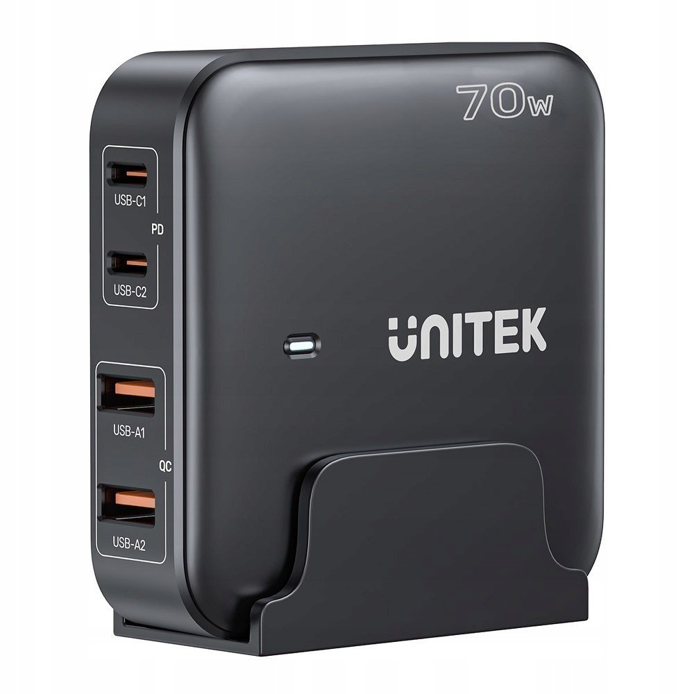 Unitek GaN stolní nabíječka 70W 2xUSB-A 2xUSB-C, černá