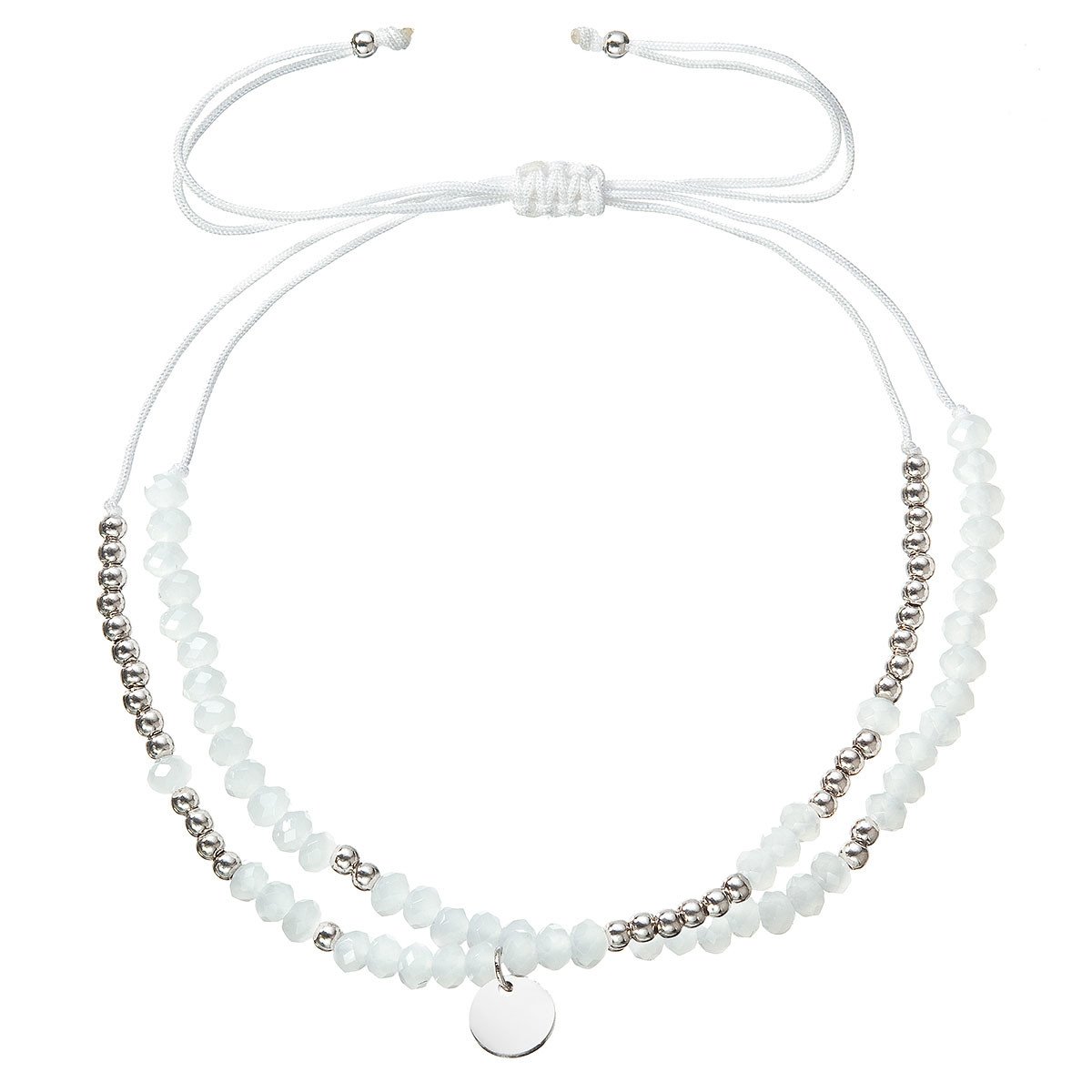 Evolution Group Textilní náramek bílé korálky 13038.1 white