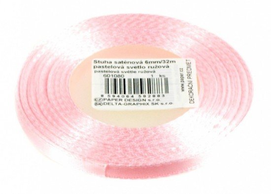 Paper Design Stuha saténová 6 mm/32m - pastelová sv. růžová - 601080