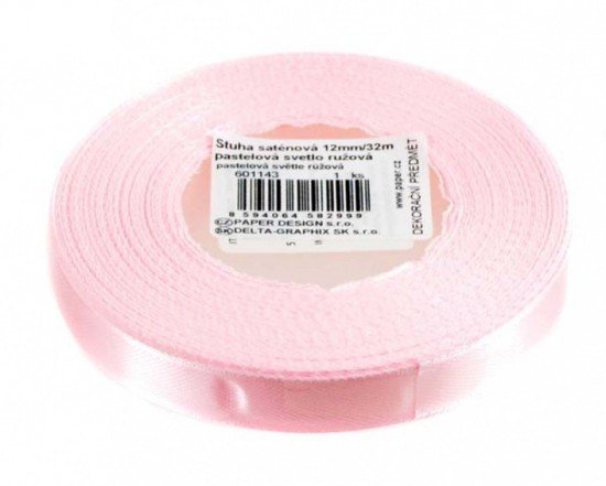 Paper Design Stuha saténová 12 mm/32m - pastelová, světle růžová - 601143