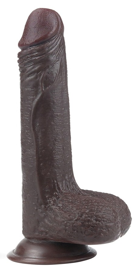 Lovetoy Sliding-Skin - dvouvrstvé dildo s lepicí podložkou - 18 cm (hnědé)