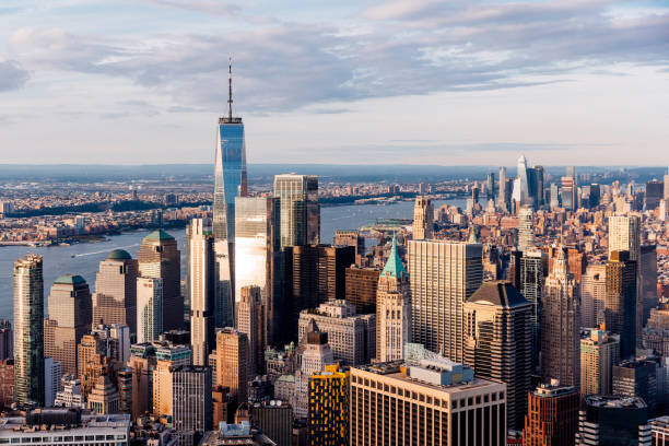 Alexander Spatari Umělecká fotografie New York City downtown skyline aerial, Alexander Spatari, (40 x 26.7 cm)