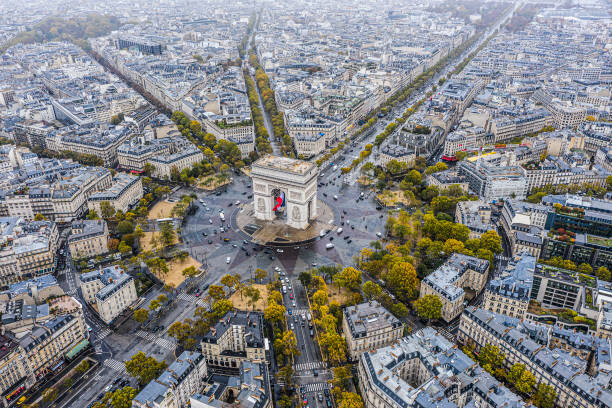 GlobalP Umělecká fotografie Arc de Triomphe from the sky, Paris, GlobalP, (40 x 26.7 cm)