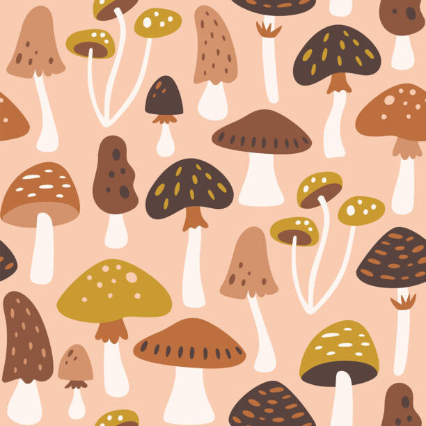 insemar Umělecká fotografie Mushrooms Seamless Pattern, insemar, (40 x 40 cm)
