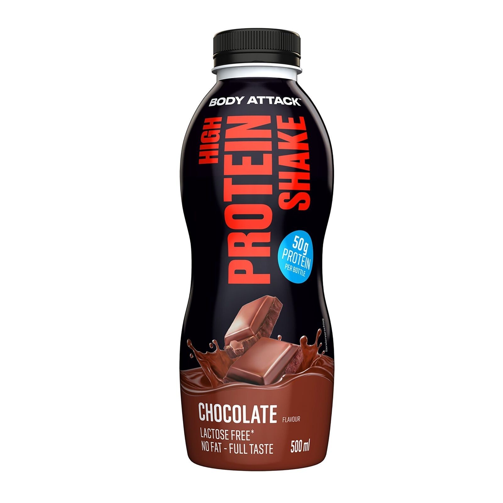 Body Attack High Protein Shake 500 ml, proteinový nápoj bez obsahu laktózy, Chocolate