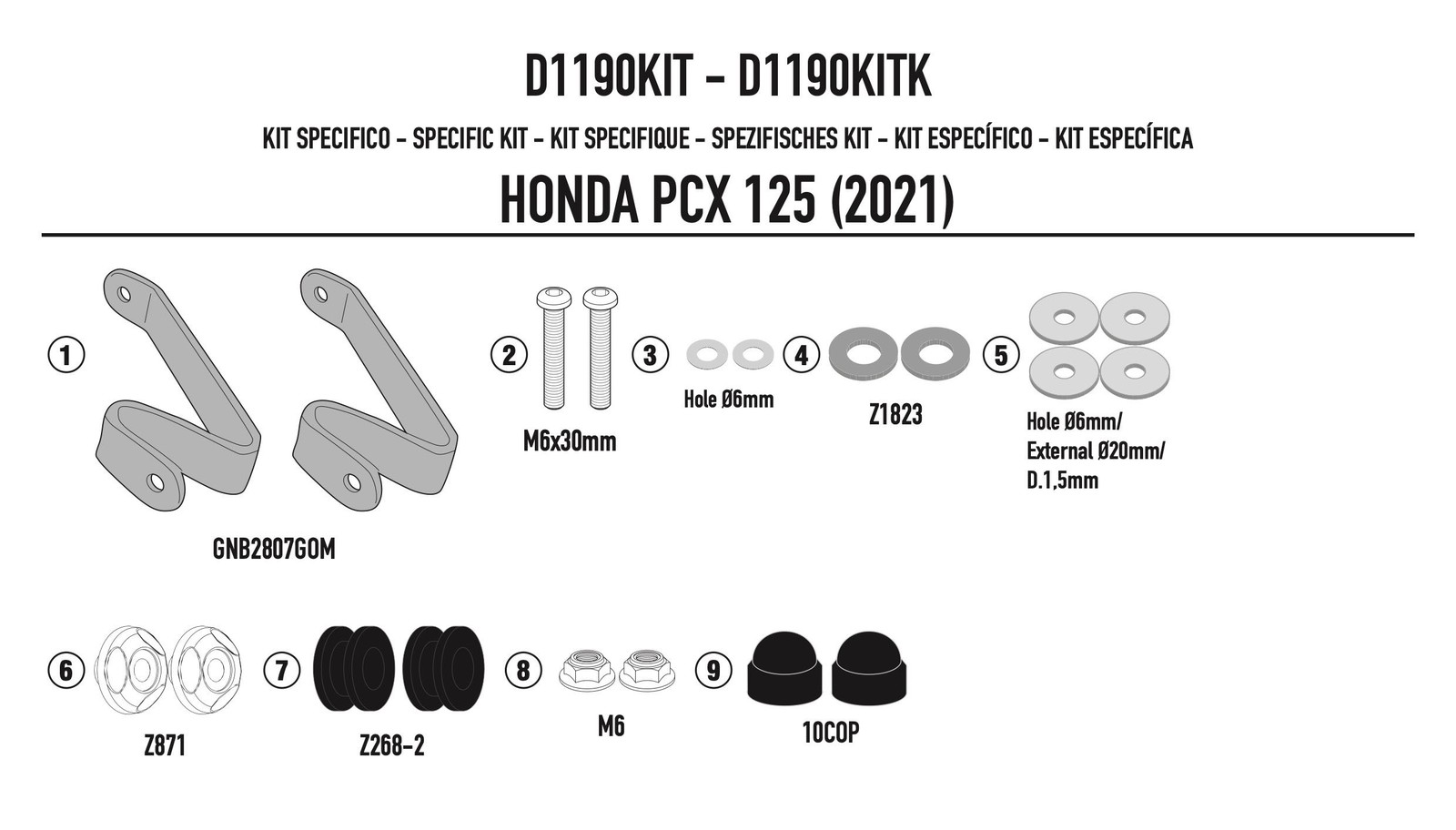 GIVI D1190KIT montážní sada Honda PCX 125 (21-24) k plexi 1190DT