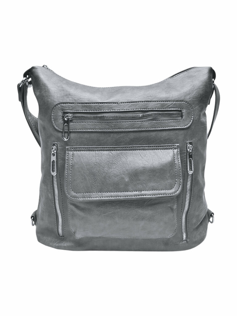 Praktický středně šedý kabelko-batoh 2v1 s kapsami