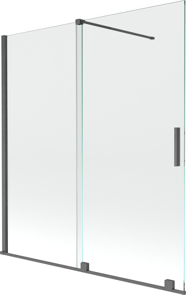 MEXEN/S Velar Dvoukřídlá posuvná vanové zástěna 150 x 150 cm, transparent, šedá kartáčovaná 896-150-000-01-66