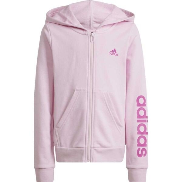 adidas LINEAR FULL-ZIP HOODIE Dívčí mikina, růžová, veľkosť 152