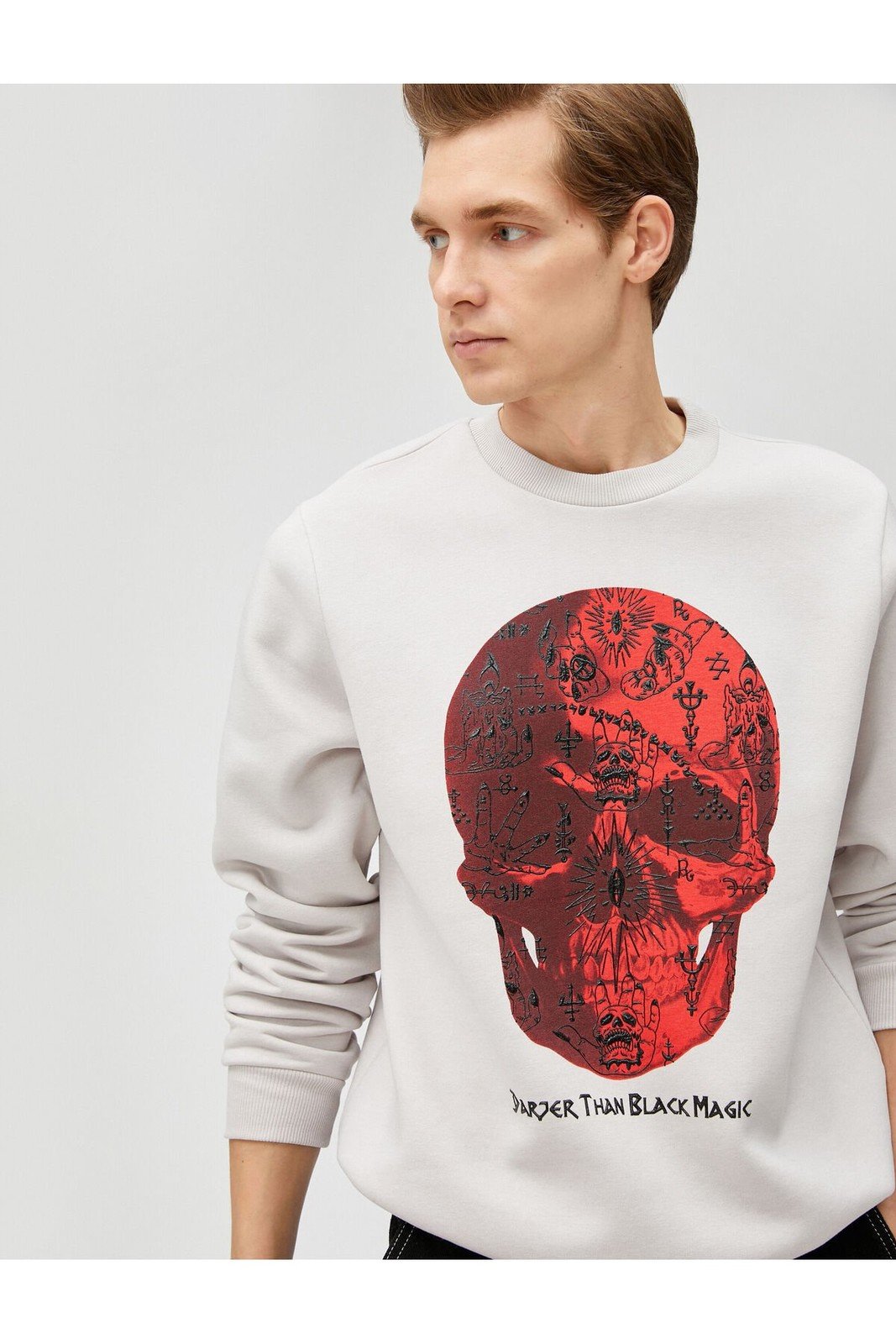 Koton Crew Neck Sweatshirt Skull Printed