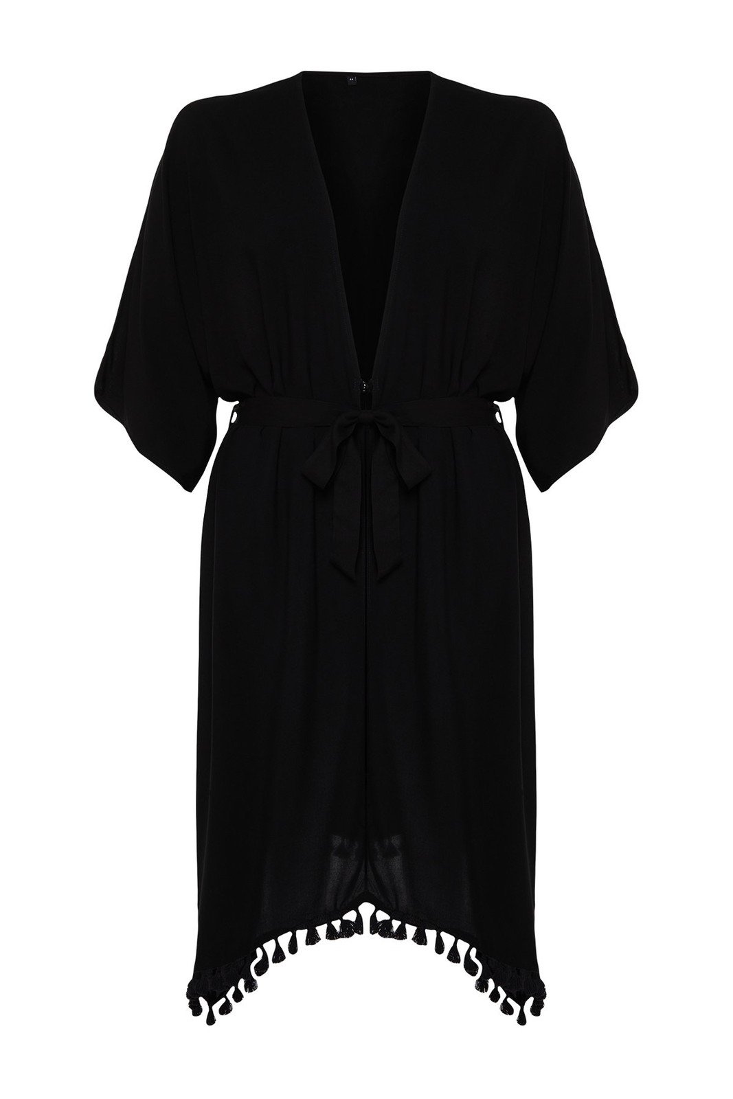Trendyol Curve Black Tasseled Woven Kimono & Kaftan
