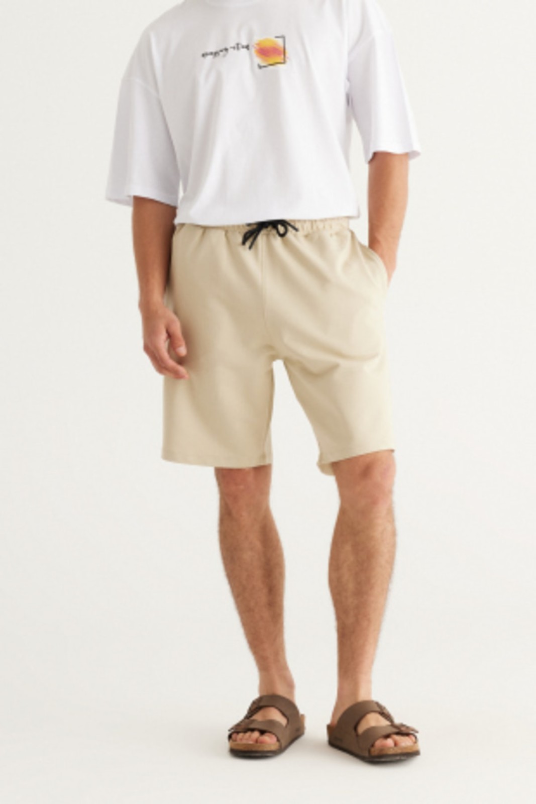 AC&Co / Altınyıldız Classics Men's Beige Standard Fit Normal Cut Cotton Stretch Knitted Shorts,