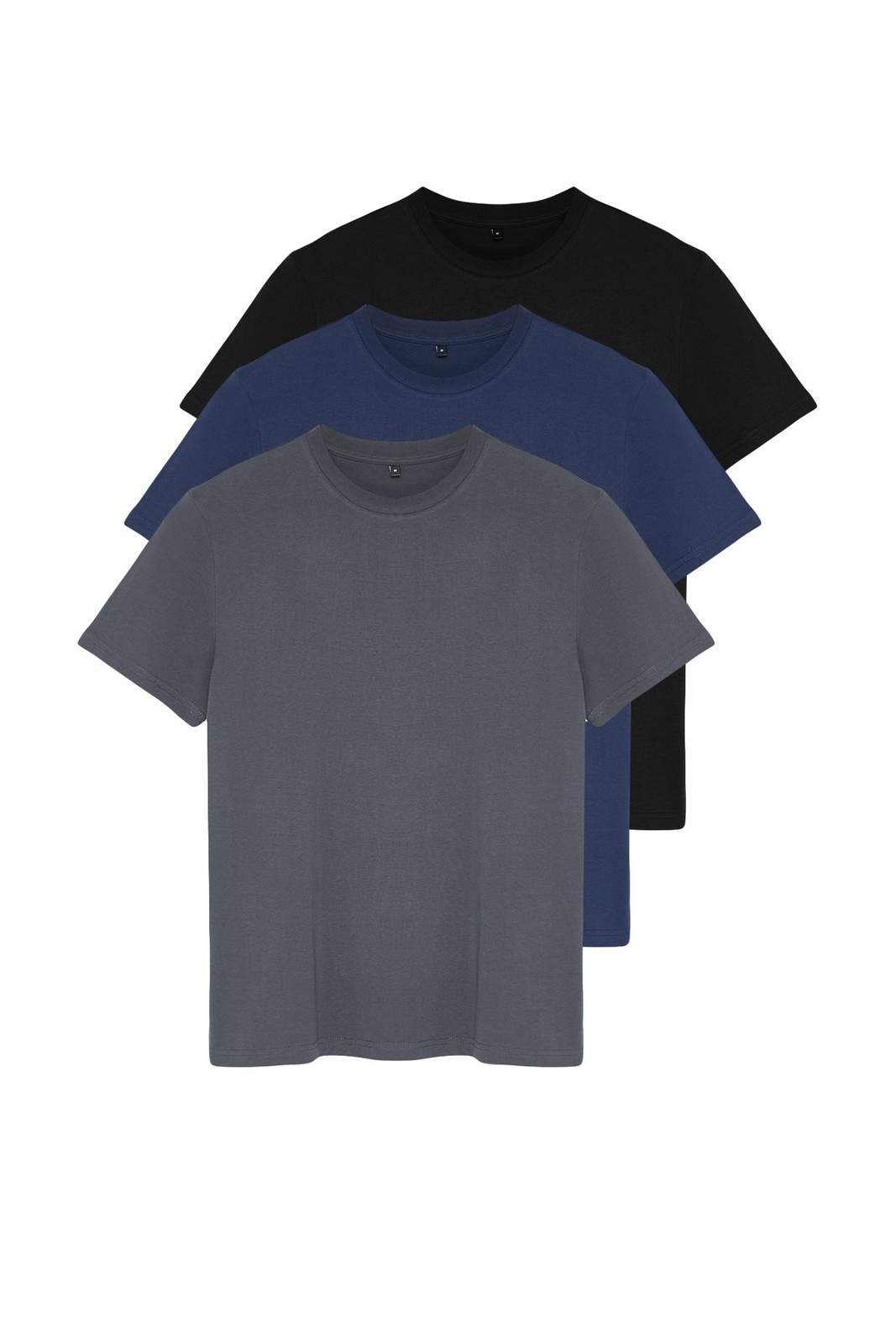 Trendyol Black-Navy-Anthracite Men's Regular/Normal Cut 3 Pack Basic T-Shirt