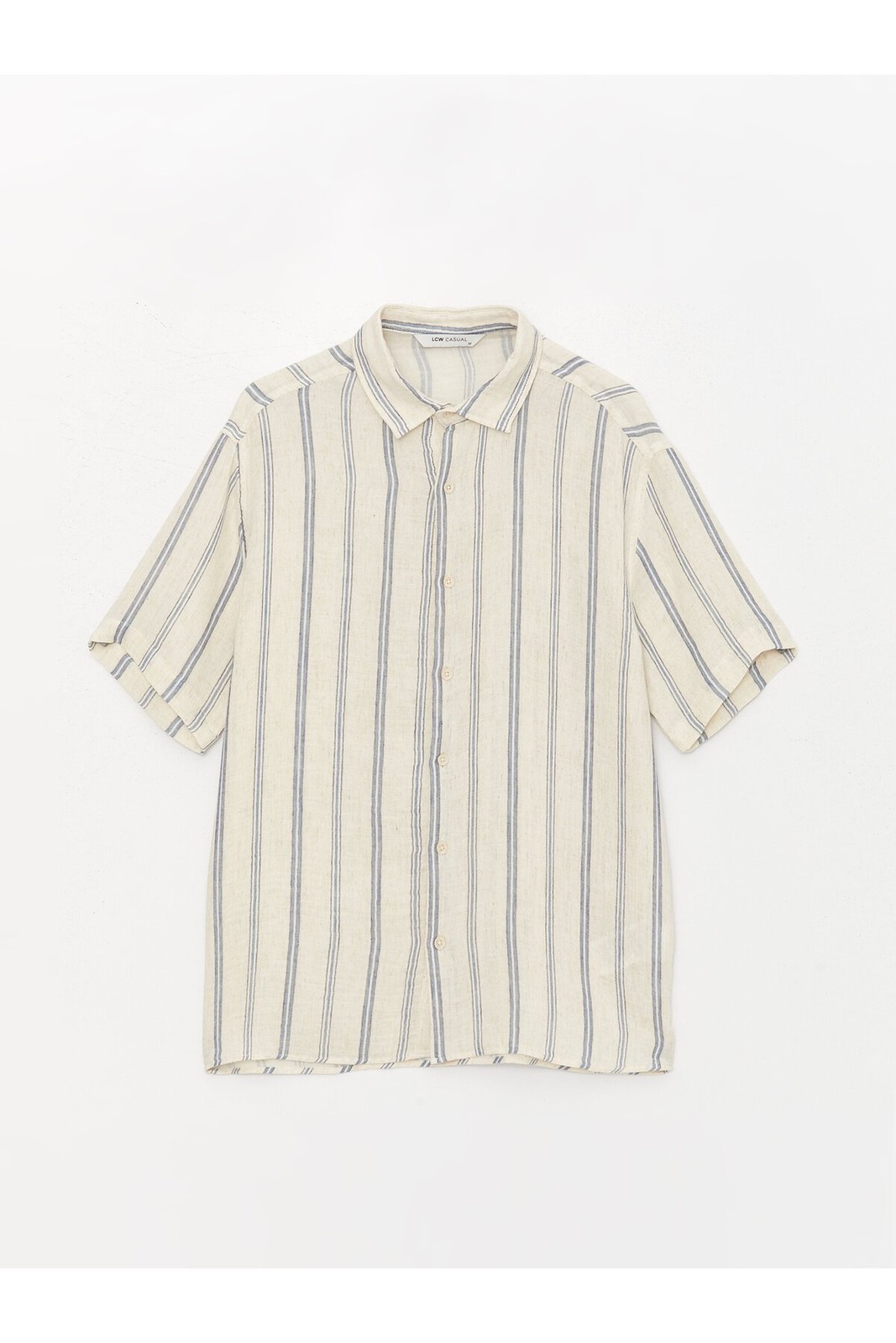 LC Waikiki Men's Regular Fit Short Sleeve Striped Linen Blend Shirt