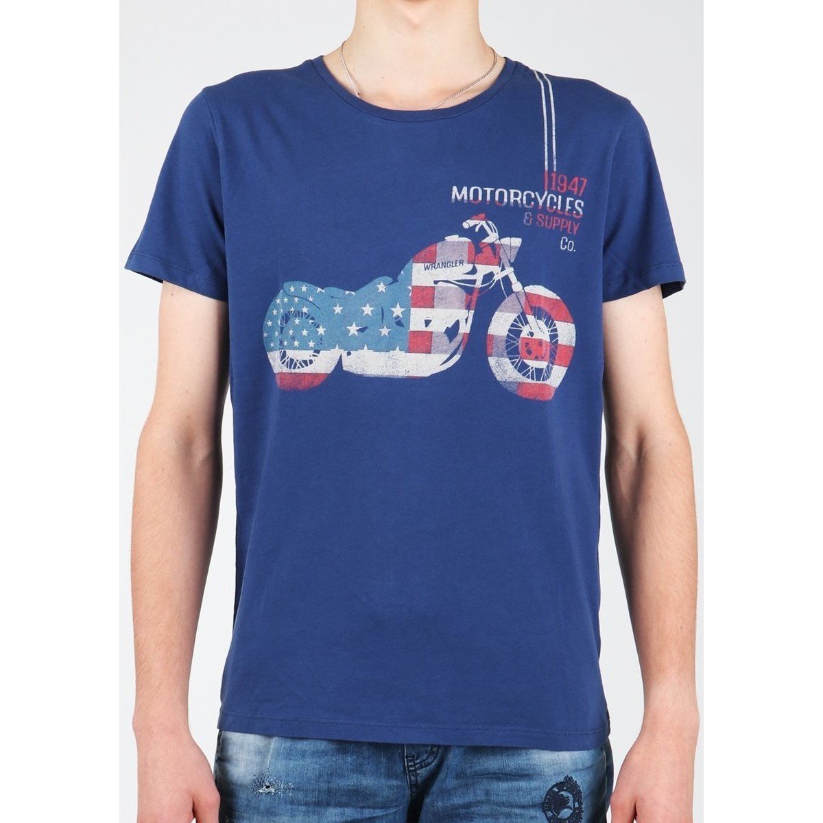 Wrangler  S/S Biker Flag Tee W7A53FK 1F  Modrá