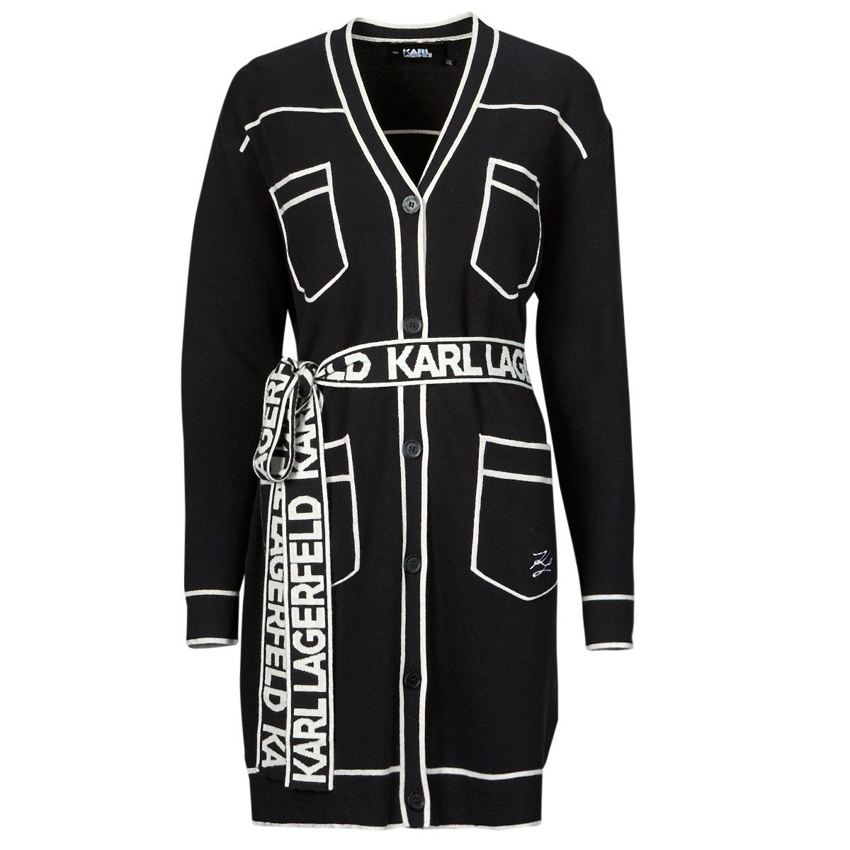 Karl Lagerfeld  BRANDED BELTED CARDIGAN  Černá