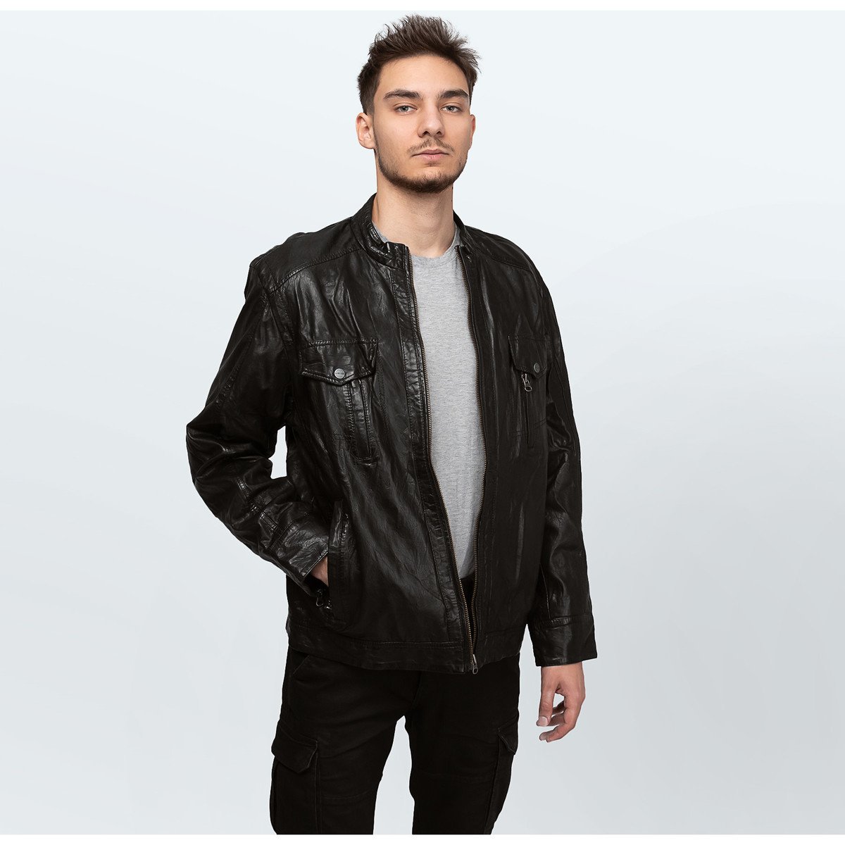 Cameleon  Men's Leather Jacket K2922  Černá