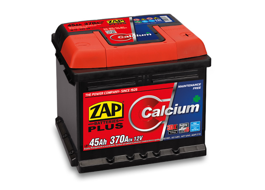 Autobaterie ZAP Calcium Plus 45Ah 12V 370A (206x175x175) P+