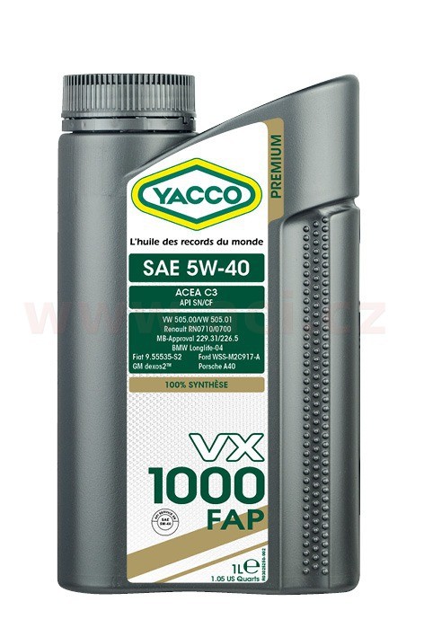 Motorový olej 5W-40 YACCO VX 1000 FAP - 1L