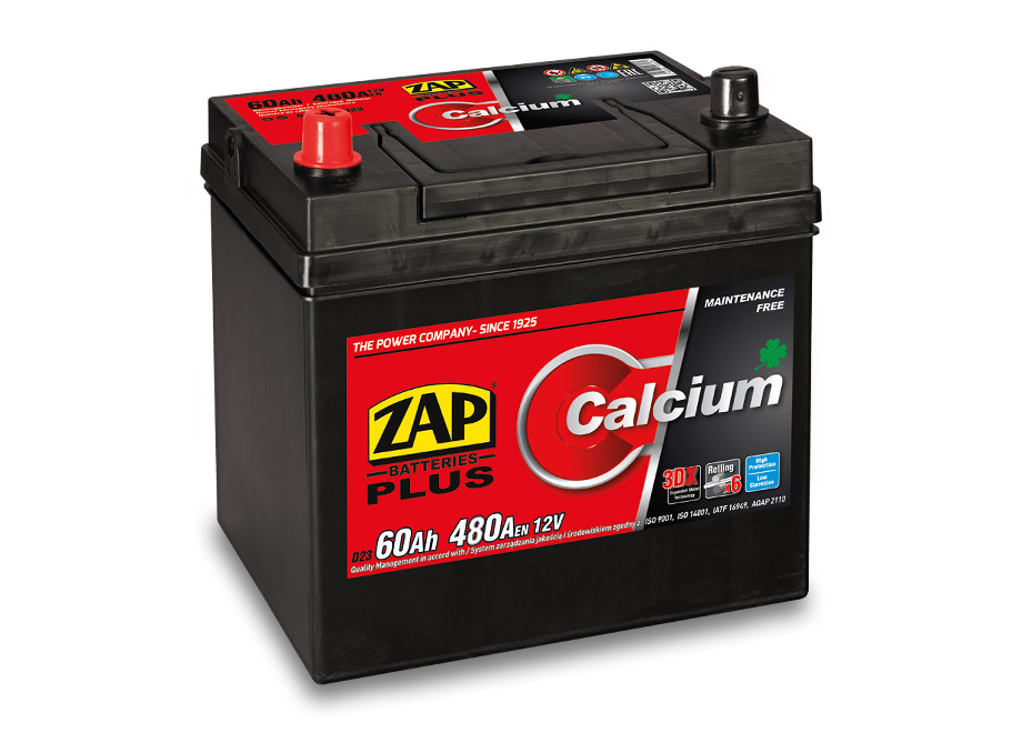 Autobaterie ZAP Calcium Plus 60Ah 12V 480A (230x223x164) L+