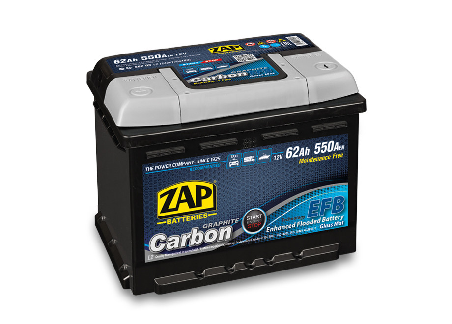 Autobaterie ZAP Carbon EFB 62Ah 12V 550A (242X242X175) P+